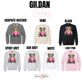 Gildan colors for Jackson Heights Cobras pink jersey top: graphite heather, sand, black, sport grey, ash grey, white, light pink
