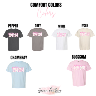 Comfort Colors tee color options for the Girl Mama Floral Bow Top including pepper, grey, white, ivory, chambray, and blossom
