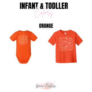 Girly bows and pumpkins infant and toddler tee and onesie in orange
