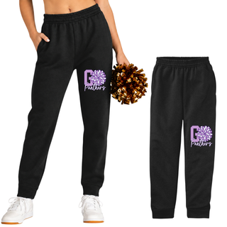 Close up of Go Panthers cheer pom design on core fleece jogger