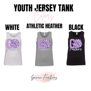 Go Panthers cheer pom youth jersey tank color options athletic heather grey white and black