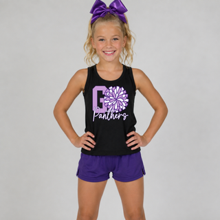 Go Panthers cheer pom youth jersey tank front view