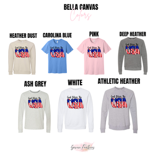 God bless the USA top Bella Canvas color chart heather dust carolina blue pink deep heather ash grey white athletic heather
