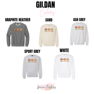 Gildan color options for the Grateful Thankful Blessed design: graphite heather, sand, ash grey, sport grey, and white