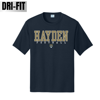 Hayden Football Classic dri-fit performance top in navy short sleeve with tiger mascot graphic
