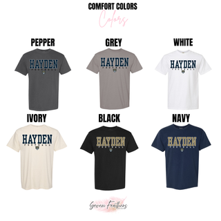 Hayden Football Classic top Comfort Colors shown in pepper, grey, white, ivory, black, and navy
