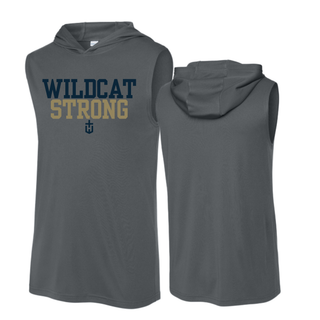 Hayden Wildcats Wildcat Strong sleeveless hoodie in iron grey shown front and back with hood detail
