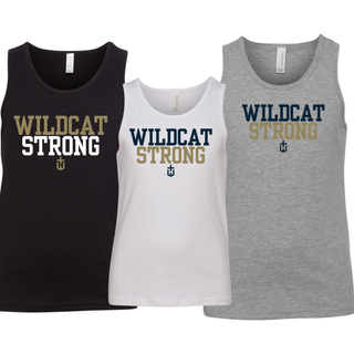 Hayden Wildcats Wildcat Strong youth jersey tanks in black, white, and athletic heather grey
