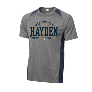 Hayden Wildcats Arch football Colorblock Contender tee in grey and navy with Respect All Fear None graphic
