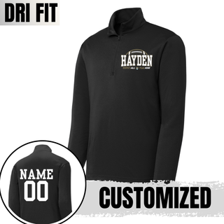 Black Sport-Tek PosiCharge quarter zip pullover with Hayden Wildcats Arch design and custom back print
