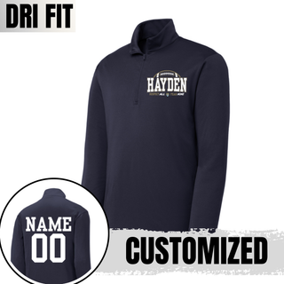 Navy Sport-Tek PosiCharge quarter zip pullover back view with customizable name and number
