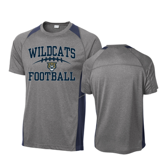 Hayden Wildcats Arch Football Colorblock Contender Tee - Grey heather navy Sport-Tek front and back
