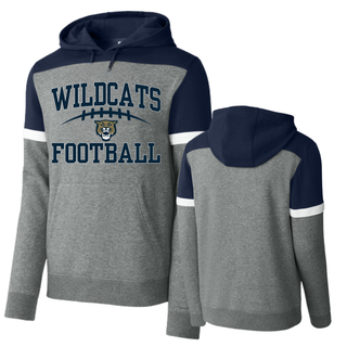 Hayden Wildcats Arch Football Fleece Colorblock Hoodie - Navy heather grey Sport-Tek front and back
