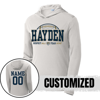 Silver Sport-Tek PosiCharge Competitor Hoodie back view with customizable player name and number
