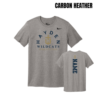 Carbon Heather Hayden Wildcats Arched Wrestling men's rLegend tee shown from the front and back, with the team crest and vertical name design.