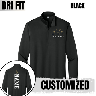 Black Hayden Wildcats Arched Wrestling PosiCharge Quarter-Zip Pullover with a front crest and customizable name placement on the back.