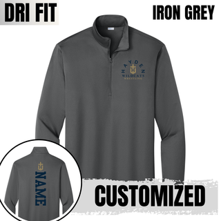 Iron Grey Hayden Wildcats Arched Wrestling PosiCharge Quarter-Zip Pullover with a front crest and customizable name placement on the back.