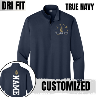True Navy Hayden Wildcats Arched Wrestling PosiCharge Quarter-Zip Pullover with a front crest and customizable name placement on the back.