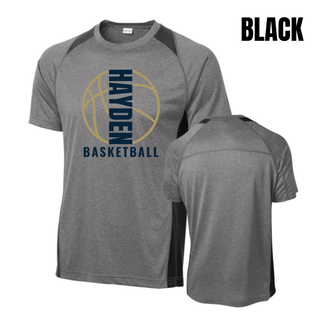 Black Colorblock Contender Tee with Hayden Basketball Full Court front graphic, shown from the front and back