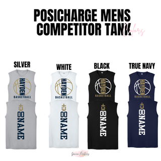 Hayden Wildcats Basketball Full Court men's competitor tank shown in Silver, White, Black, and True Navy with the front graphic and back name and number layout.