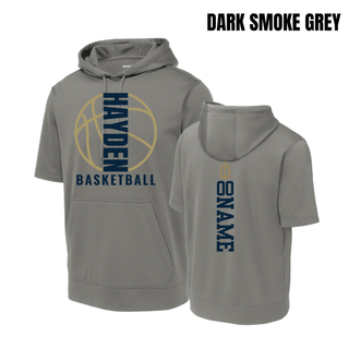 Dark Smoke Grey Hayden Wildcats Basketball Full Court short sleeve hooded pullover, with front basketball graphic and back name and number layout