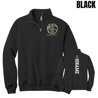 Black quarter-zip featuring the Hayden Wildcats Basketball Full Court design on the chest and a vertical name-and-number layout on the back.