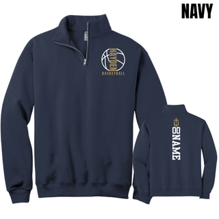 Navy quarter-zip featuring the Hayden Wildcats Basketball Full Court design on the chest and a vertical name-and-number layout on the back.