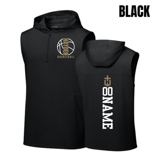 Black Hayden Wildcats Basketball Full Court sleeveless hooded quarter-zip, shown from the front and back