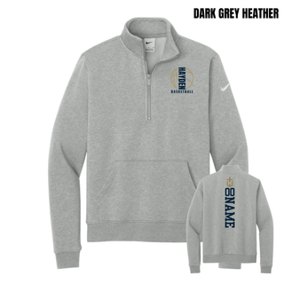 Dark Grey Heather Women's Fleece Half-Zip with Hayden Basketball Full Court graphic on the left chest and vertical name layout on the back