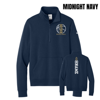 Midnight Navy Women's Fleece Half-Zip with Hayden Basketball Full Court graphic on the left chest and sample 00 name layout on the back