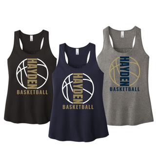 Hayden Wildcats Basketball Full Court women's racerback tank shown in black, New Navy and Grey Frost.