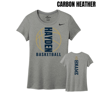 Women's rLegend Tee in Carbon Heather with the Hayden Wildcats Basketball Full Court design on the front and a vertical number and name layout on the back.