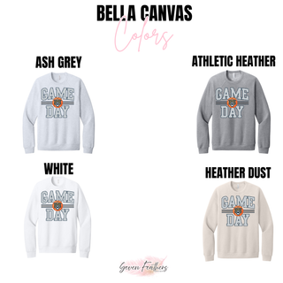 Bella+Canvas color guide for the Hayden Wildcats Basketball Game Day design, showing ash gray, athletic heather, white, and heather dust sweatshirts.