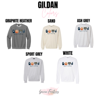Hayden Wildcats basketball icon top Gildan color options in Graphite Heather, Sand, Ash Grey, Sport Grey, and White