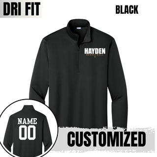 Black PosiCharge quarter-zip with the Hayden Basketball stacked design on the chest and optional name and number shown on the back