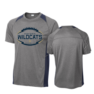 Hayden Wildcats Classic Football Laces Colorblock Contender Tee Topeka Kansas - Grey Navy Front and Back
