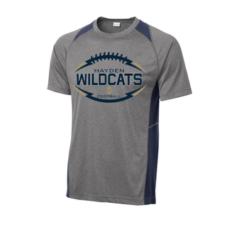 Hayden Wildcats Classic Football Laces Colorblock Contender Tee Topeka Kansas - Grey Navy Colorblock Shirt Front