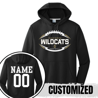 Hayden Wildcats Classic Football Laces Performance Hoodie Topeka Kansas - Black Custom Name Number Back
