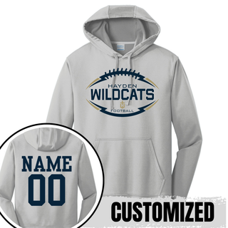 Hayden Wildcats Classic Football Laces Performance Hoodie Topeka Kansas - Silver Custom Name Number Back
