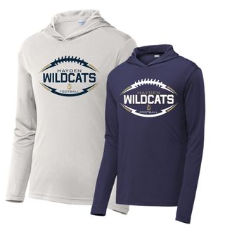Hayden Wildcats Classic Football Laces PosiCharge Competitor Hoodie Topeka Kansas - Silver Navy Shirt Front
