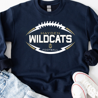 Hayden Wildcats Classic Football Laces Top Topeka Kansas - Navy Crewneck Shirt Front
