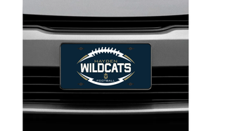 Hayden Wildcats Classic football license plate with football laces graphic and wildcat cross logo on navy background for Topeka Hayden fans
