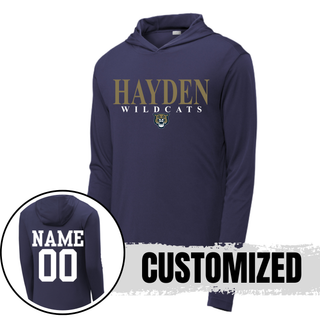 Hayden Wildcats Classic Stack Spirit PosiCharge Competitor Hoodie navy with custom name and number on back
