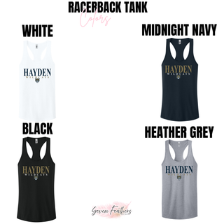 Hayden Wildcats Classic Stack Spirit Racerback Tank color options white midnight navy black heather grey
