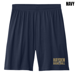 Hayden Wildcats Cross Basketball design displayed on Cooling Shorts, product mockup view 2.