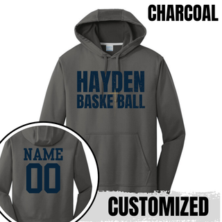 Performance hoodie featuring the Hayden Wildcats Cross Basketball design with distressed varsity lettering.