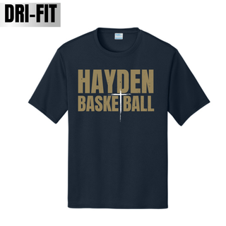 Hayden Wildcats Cross Basketball design with distressed varsity lettering on a performance top.