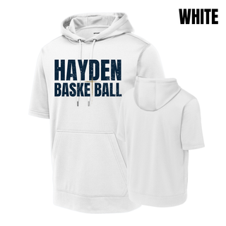 Hayden Wildcats Cross Basketball Short Sleeve Hooded Pullover - White Front and Back Views