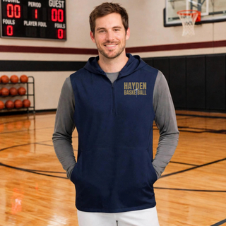 Hayden Wildcats Cross Basketball Sleeveless Hooded Quarter-Zip - Navy On-Model View