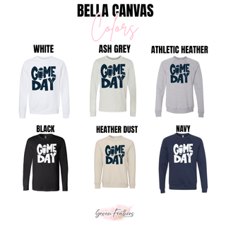 Hayden Wildcats distressed Game Day football top Bella Canvas color chart showing White, Ash Grey, Athletic Heather, Black, Heather Dust, and Navy options